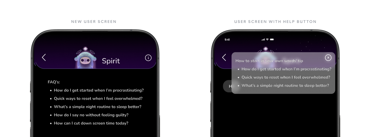 Final design — contextual help prompts